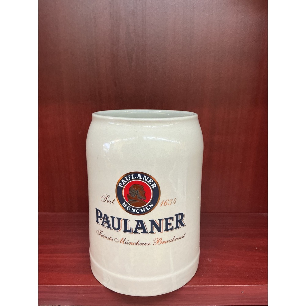 Paulaner Munchen 0.5L Ceramic Beer Stein Mug German Breweriana Cream Logo 5"